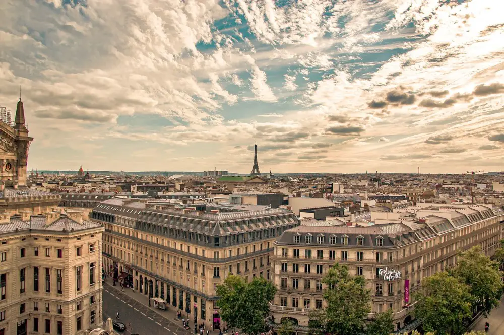 paris skyline at sunset